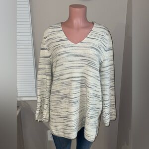 PureJill J. Jill Rib-Textured V-Neck Sweater Tunic Grey Medium